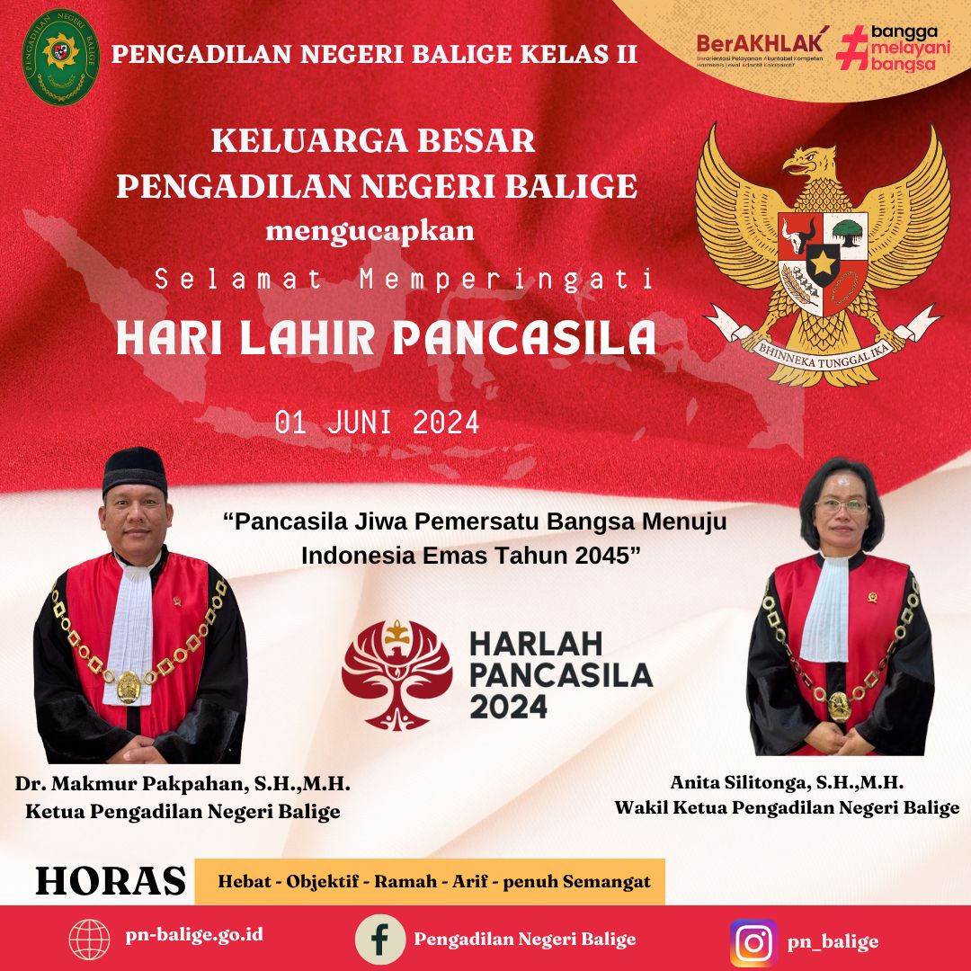 SELAMAT MEMPERINGATI HARI LAHIR PANCASILA 01 JUNI 2024
